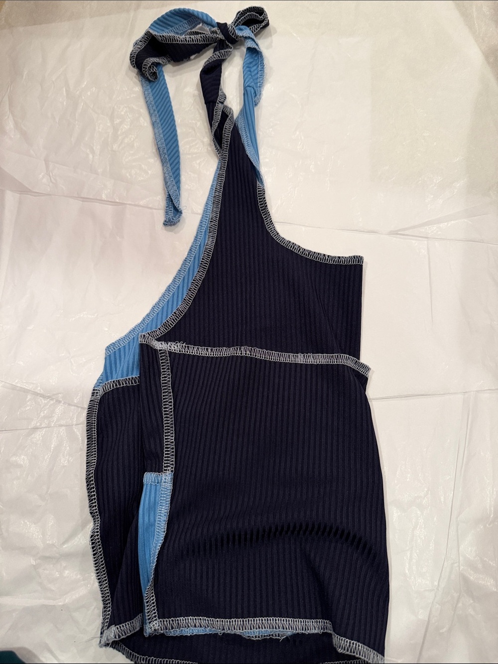 Colorblock Ribbed Halter Top - Blue & Navy - Picture 3 of 3